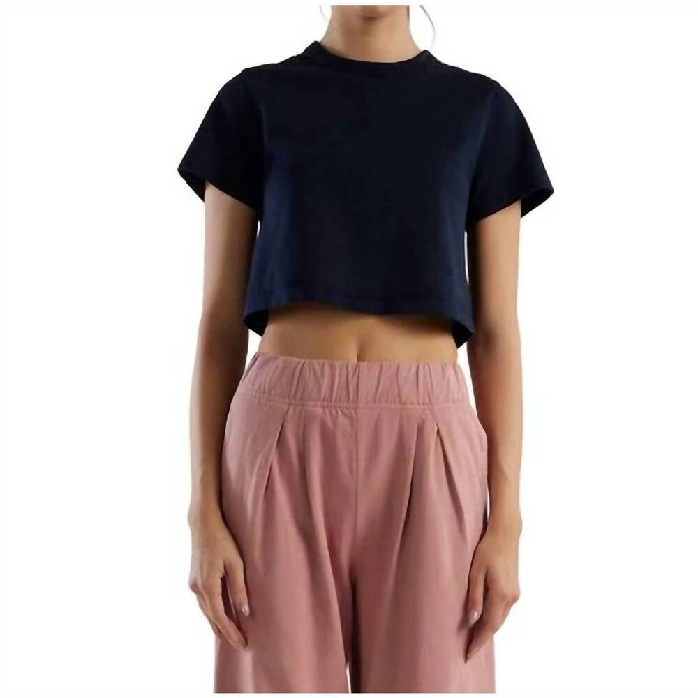 NEW LES TIEN daria crop jersey tee in navy